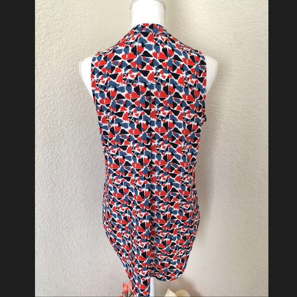 Papermoon Red-Orange/Blue Sleeveless Blouse LP - Picture 2 of 6